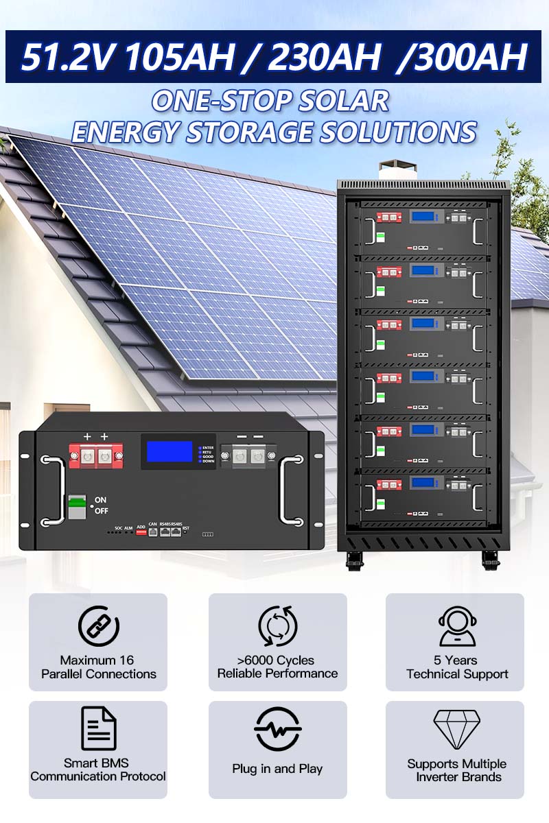 Basen 51.2V 48V 300Ah Lifepo4 Battery Pack 6000 Cycles Times Rack Type For Home Energy Storage Off Grid Applications